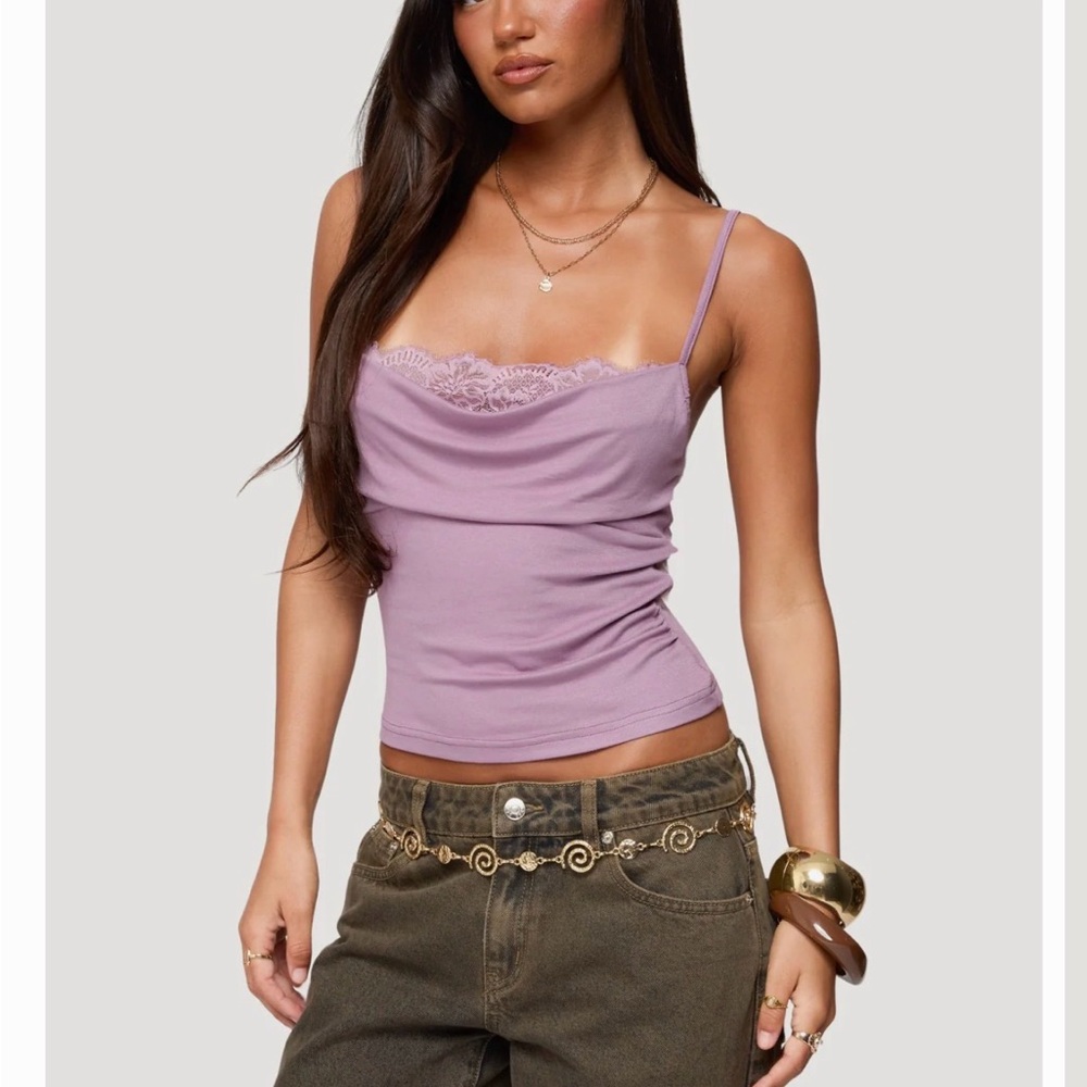 Edikted Purple Lace Trim Tank Top